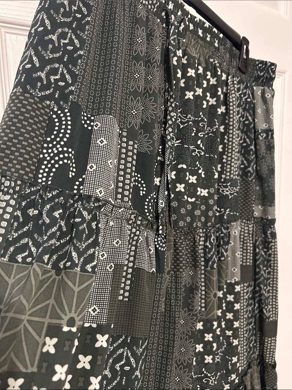 Tiered Patchwork Maxi Skirt - Dark Green - Picture 2 of 5